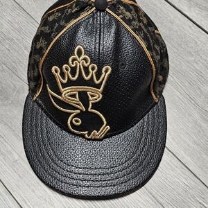 2008 EUC PlAYBOY Hat Baseball Cap Black/Gold Playboy And Rabbit Head Design